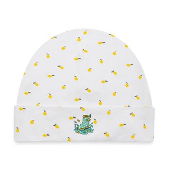 Rain Boot Splash – Cosy Rain Day - Baby Premium Organic Mütze - Weiß/Zitronengelb - Vorne