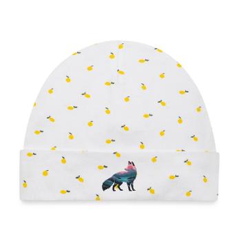 Wolfsilhouette mit Naturpanorama - Baby Premium Organic Mütze - Weiß/Zitronengelb - Vorne