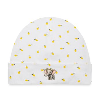 Cute Elephant – Daisy Trunk Friend - Baby Premium Organic Mütze - Weiß/Zitronengelb - Vorne