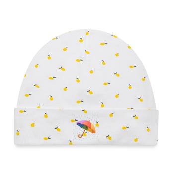 Regenbogen Regenschirm im Regen - Baby Premium Organic Mütze - Weiß/Zitronengelb - Vorne