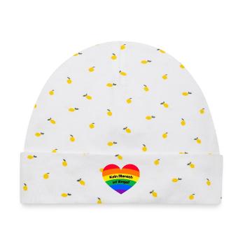 KEIN MENSCH IST ILLEGAL REGENBOGEN, GEGEN RECHTS - Baby Premium Organic Mütze - Weiß/Zitronengelb - Vorne
