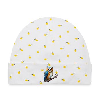 Owl in Hoodie Standing Design - Baby Premium Organic Mütze - Weiß/Zitronengelb - Vorne