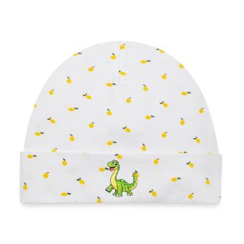 Fröhlicher Grüner Dino Cartoon - Baby Premium Organic Mütze - Weiß/Zitronengelb - Vorne