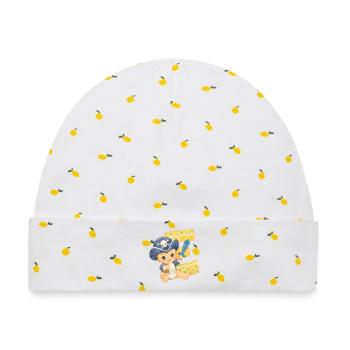 E - Buchstabe: Kleiner Piratenkapitän Baby - Baby Premium Organic Mütze - Weiß/Zitronengelb - Vorne