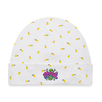 Peace Alien – Retro Neon Friedenszeichen - Baby Premium Organic Mütze - Weiß/Zitronengelb - Vorne