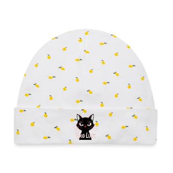 Schwarze Katze Glücksprint - Baby Premium Organic Mütze - Weiß/Zitronengelb - Vorne