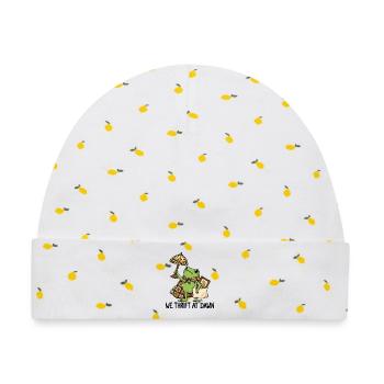 Frosch im Handarbeits-Chic - Baby Premium Organic Mütze - Weiß/Zitronengelb - Vorne