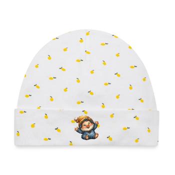 Winterwichtel Lächelnd in Blau - Baby Premium Organic Mütze - Weiß/Zitronengelb - Vorne