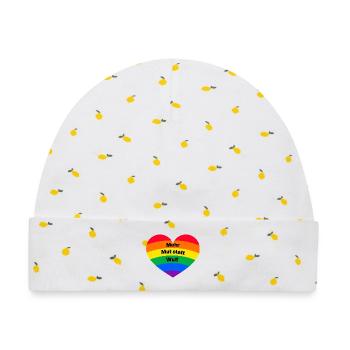MEHR MUT STATT WUT BUNTER REGENBOGEN, NIE WIEDER - Baby Premium Organic Mütze - Weiß/Zitronengelb - Vorne