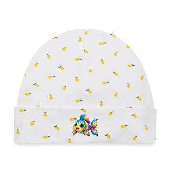Kawaii Mehrfarbiger Fisch - Baby Premium Organic Mütze - Weiß/Zitronengelb - Vorne