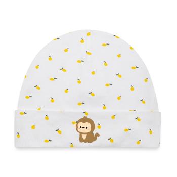 Kawaii Rhesus-Makaken-Plüsch-Illustration - Baby Premium Organic Mütze - Weiß/Zitronengelb - Vorne