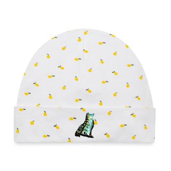 Waldwolf im Mondlicht - Baby Premium Organic Mütze - Weiß/Zitronengelb - Vorne