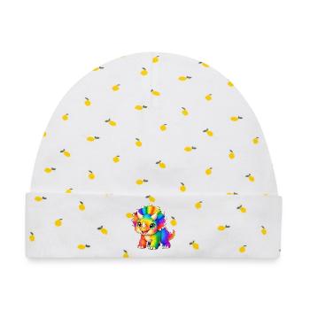 Triceratops Multicolor Kawaii – Regenbogen-Dino - Baby Premium Organic Mütze - Weiß/Zitronengelb - Vorne