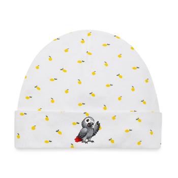 Graupapagei Kawaii Style – Süßer Papagei - Baby Premium Organic Mütze - Weiß/Zitronengelb - Vorne