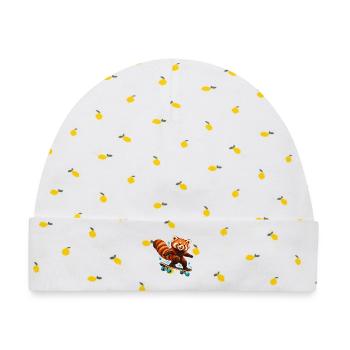 Skateboardender Red Panda - Baby Premium Organic Mütze - Weiß/Zitronengelb - Vorne