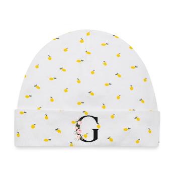 G Buchstabe Monogram Floral - Baby Premium Organic Mütze - Weiß/Zitronengelb - Vorne
