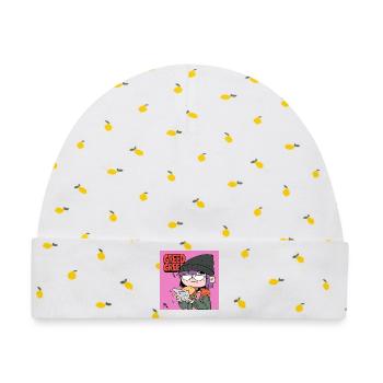 Gierige Burger Cartoon Motiv - Baby Premium Organic Mütze - Weiß/Zitronengelb - Vorne