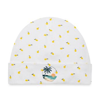 Tropical Sunset – Palme, Strand & Meer Urlaubsdesi - Baby Premium Organic Mütze - Weiß/Zitronengelb - Vorne