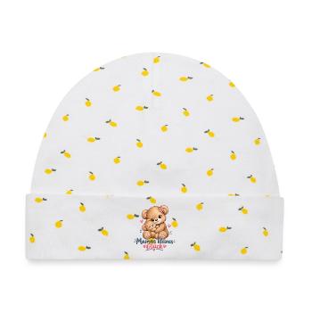 Mamas Kleines Glück Kuschelbär - Baby Premium Organic Mütze - Weiß/Zitronengelb - Vorne