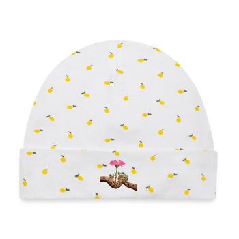 Froschliebe unter rosa Blüte - Baby Premium Organic Mütze - Weiß/Zitronengelb - Vorne