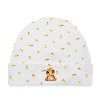 Kuschel Turtle mit großen Augen - Baby Premium Organic Mütze - Weiß/Zitronengelb - Vorne