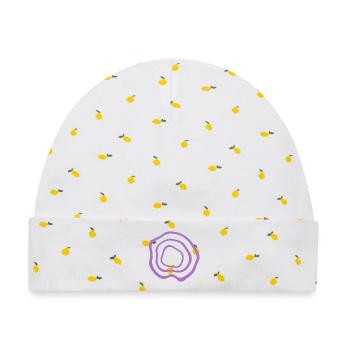 Lila Ringenkreise Muster - Baby Premium Organic Mütze - Weiß/Zitronengelb - Vorne