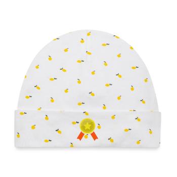 Medaille - Baby Premium Organic Mütze - Weiß/Zitronengelb - Vorne