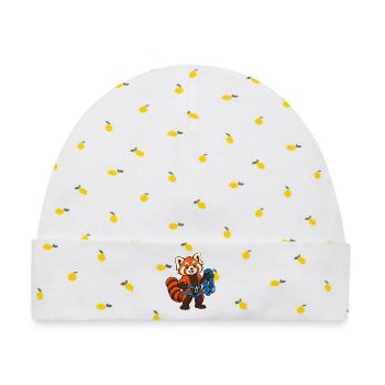 Klettern des Roten Pandas mit Seil - Baby Premium Organic Mütze - Weiß/Zitronengelb - Vorne
