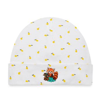 Red Panda nähen mit Vintage-Nähmaschine - Baby Premium Organic Mütze - Weiß/Zitronengelb - Vorne