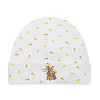 Katzen-Samurai mit Blüten-Tattoo - Baby Premium Organic Mütze - Weiß/Zitronengelb - Vorne