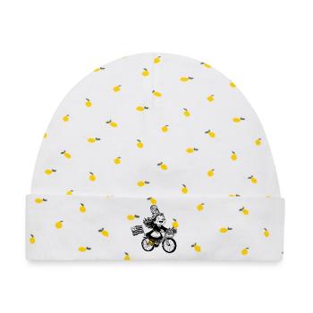Süßes Bigouden-Mädchen auf dem Fahrrad mit bretonischer Flagge - Baby Premium Organic Mütze - Weiß/Zitronengelb - Vorne