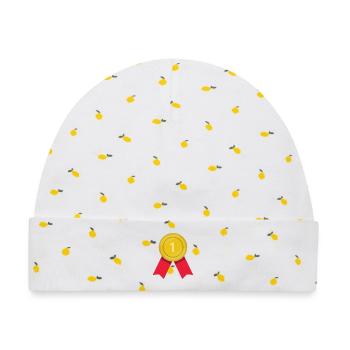 Medaille - Baby Premium Organic Mütze - Weiß/Zitronengelb - Vorne