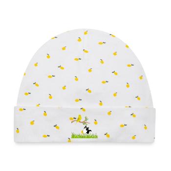 Sonniger Singvogel und Neugierige Katze - Baby Premium Organic Mütze - Weiß/Zitronengelb - Vorne