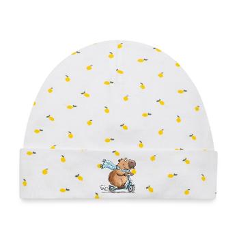 Capybara auf Roller Lustiges Tiermotiv Scooter - Baby Premium Organic Mütze - Weiß/Zitronengelb - Vorne