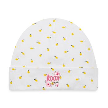 Kook Original Floral Pink Aquarellblüten - Baby Premium Organic Mütze - Weiß/Zitronengelb - Vorne