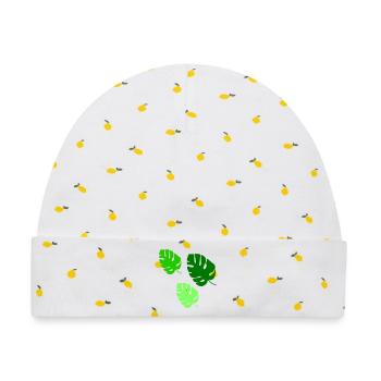 Monstera Blätter Trio Design - Baby Premium Organic Mütze - Weiß/Zitronengelb - Vorne