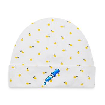 Kawaii Blauer Tropfendropper - Baby Premium Organic Mütze - Weiß/Zitronengelb - Vorne