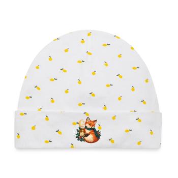 Winterfuchs mit blauem Laternenschal - Baby Premium Organic Mütze - Weiß/Zitronengelb - Vorne