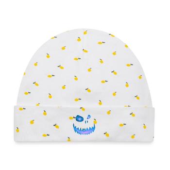 Schiefes Monstergesicht Blau-Rosa - Halloween - Baby Premium Organic Mütze - Weiß/Zitronengelb - Vorne