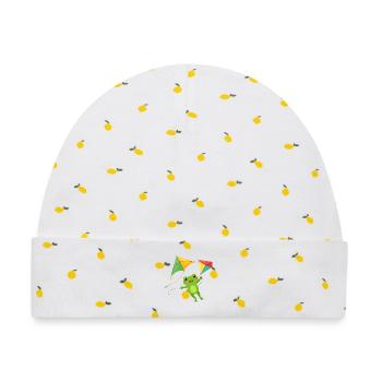 Grüner Comic Frosch mit zwei Flugdrachen Shirt - Baby Premium Organic Mütze - Weiß/Zitronengelb - Vorne