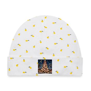 Muschel-Weihnachtsbaum am Meer - Baby Premium Organic Mütze - Weiß/Zitronengelb - Vorne