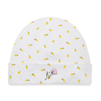 Rosen-Aquarell: zarte Blüte - Baby Premium Organic Mütze - Weiß/Zitronengelb - Vorne