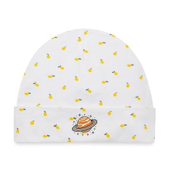 Planet Saturn mit Ringen und Sternen Vektor Shirt - Baby Premium Organic Mütze - Weiß/Zitronengelb - Vorne
