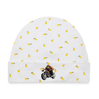 Motorrad Affen - Baby Premium Organic Mütze - Weiß/Zitronengelb - Vorne
