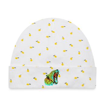 Brüllender Psychodelischer Neonleopard - Baby Premium Organic Mütze - Weiß/Zitronengelb - Vorne