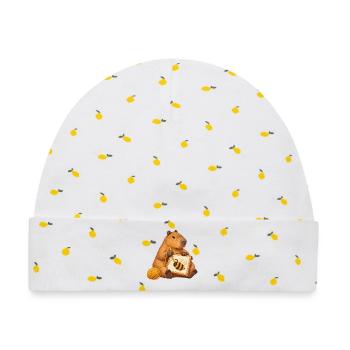 Capybara mit Punch-Needle-Biene - Baby Premium Organic Mütze - Weiß/Zitronengelb - Vorne