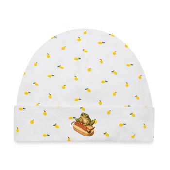 Frosch prägt ein Leder-Lesezeichen - Baby Premium Organic Mütze - Weiß/Zitronengelb - Vorne