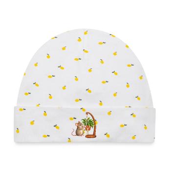 Maus knüpft einen Pflanzenhalter - Baby Premium Organic Mütze - Weiß/Zitronengelb - Vorne