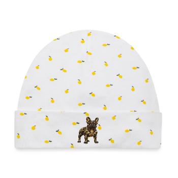 Französische Bulldogge – Goldener Art Deco Hund - Baby Premium Organic Mütze - Weiß/Zitronengelb - Vorne