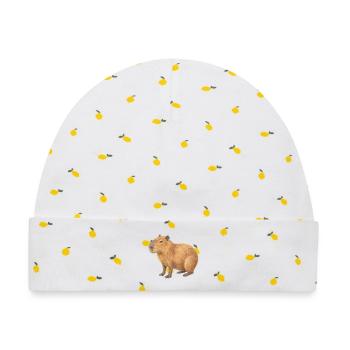 Capybara-Tierzeichnung mit Buntstiften - Baby Premium Organic Mütze - Weiß/Zitronengelb - Vorne